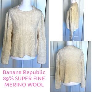 BR 89% Super Fine MerinoWool Soft Textured Vanilla Cream Sweater Sz Large